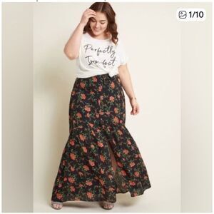 ModCloth Emphasis on Effortless Buttoned Floral Print Maxi Skirt L